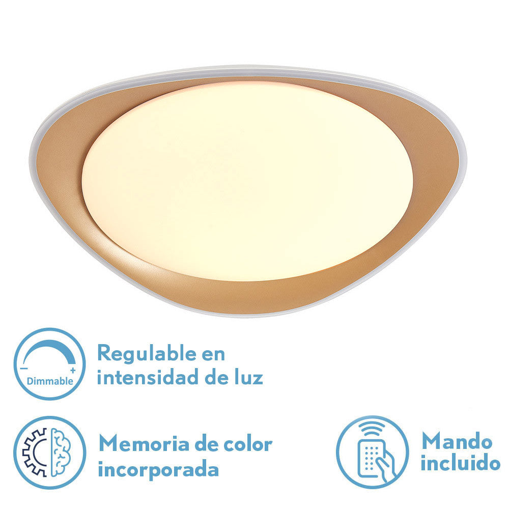 Plafón Daire fabricado en Metal color Oro con difusor Blanco