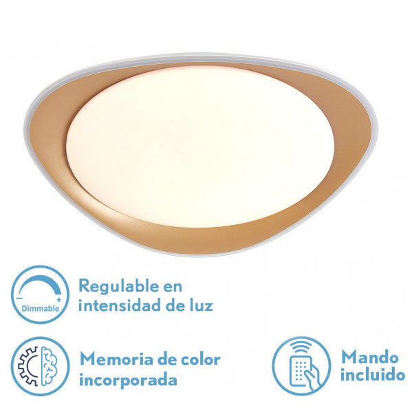Plafón DAIRE Oro 72W LED, encendido, luzguru.com