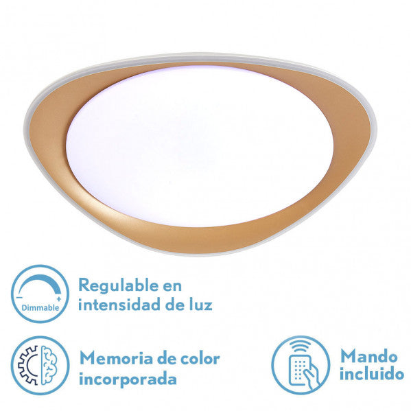 Plafón DAIRE Oro 72W LED, mando a distancia, luzguru.com