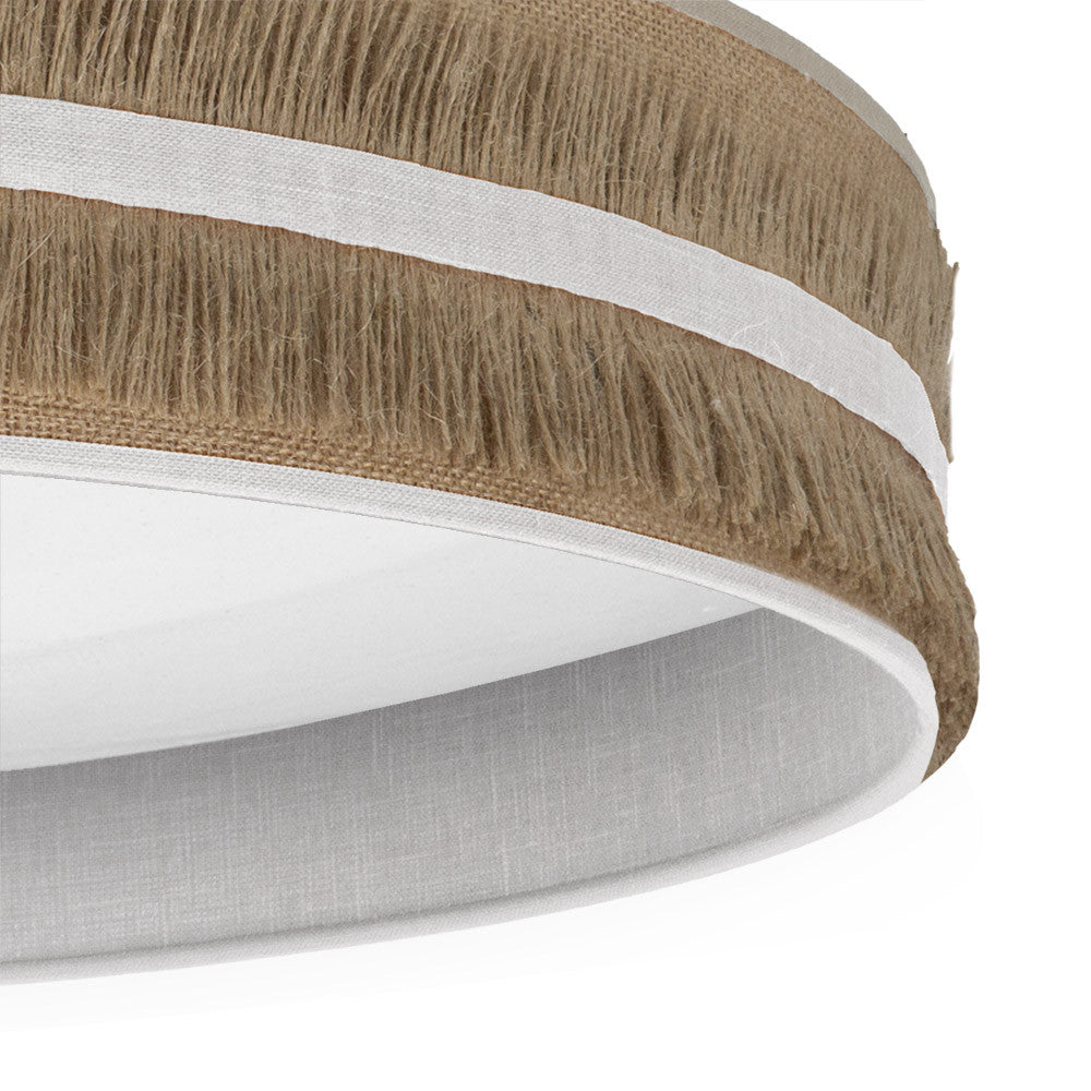 Plafón Natalia fabricado en policarbonato blanco y textil saco/blanco