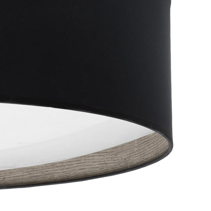 Plafón fabricado en textil y policarbonato color negro y madera gris con acabado mate