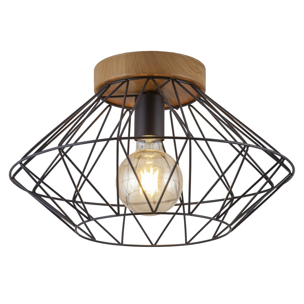 AJP / Alemar Plafón ANTIBES Negro y Madera 10831 - luzguru.com