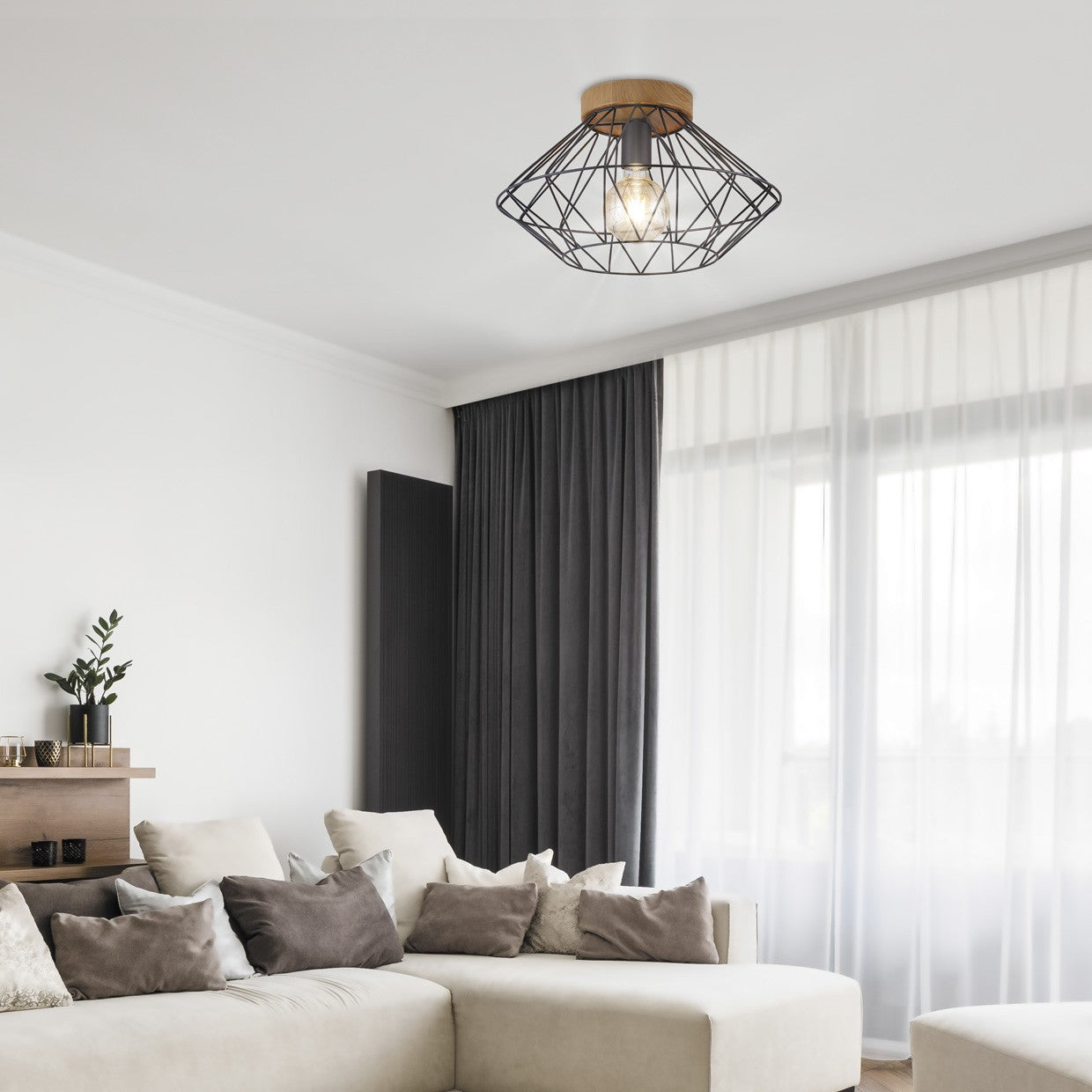 Medidas Plafón ANTIBES Negro y Madera AJP/Alemar Ref. 10831 - luzguru.com
