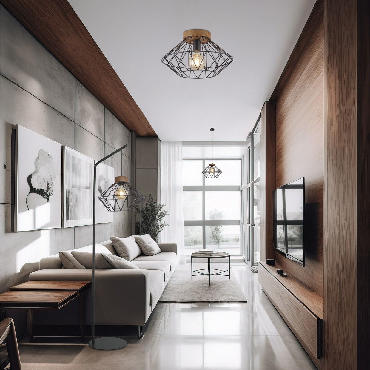 Medidas Plafón ANTIBES Negro y Madera AJP/Alemar Ref. 10831 - luzguru.com
