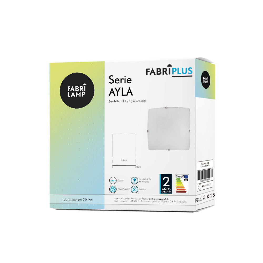 Plafón Ayla fabricado en metal color blanco con difusor de cristal
