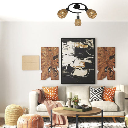 Plafón Krabi fabricado en metal y ratán color negro, ideal para interiores
