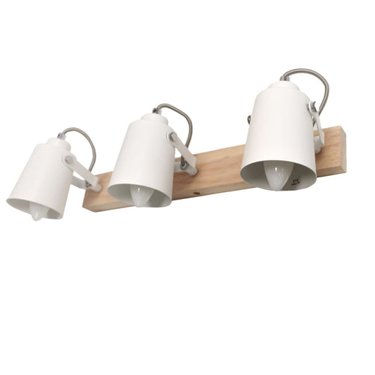 Plafón de techo fabricado en Madera y metal color natural y blanco