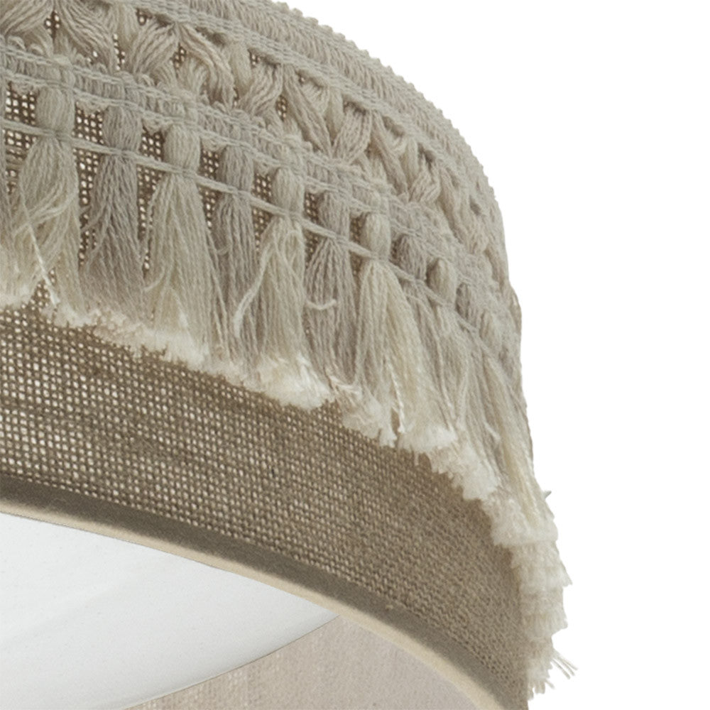 Plafón de techo con pantalla de tela de SACO y pasamanería de hilos en beis - Material textil y policarbonato para iluminación LED