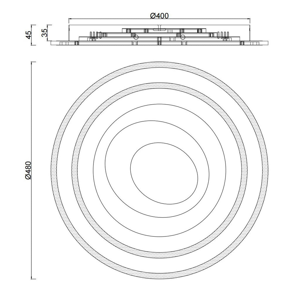 Plafón LED CastEdu 123W AJP/Alemar (Ref. 11505): Medidas. Iluminación eficiente y moderna.  Luzguru.com
