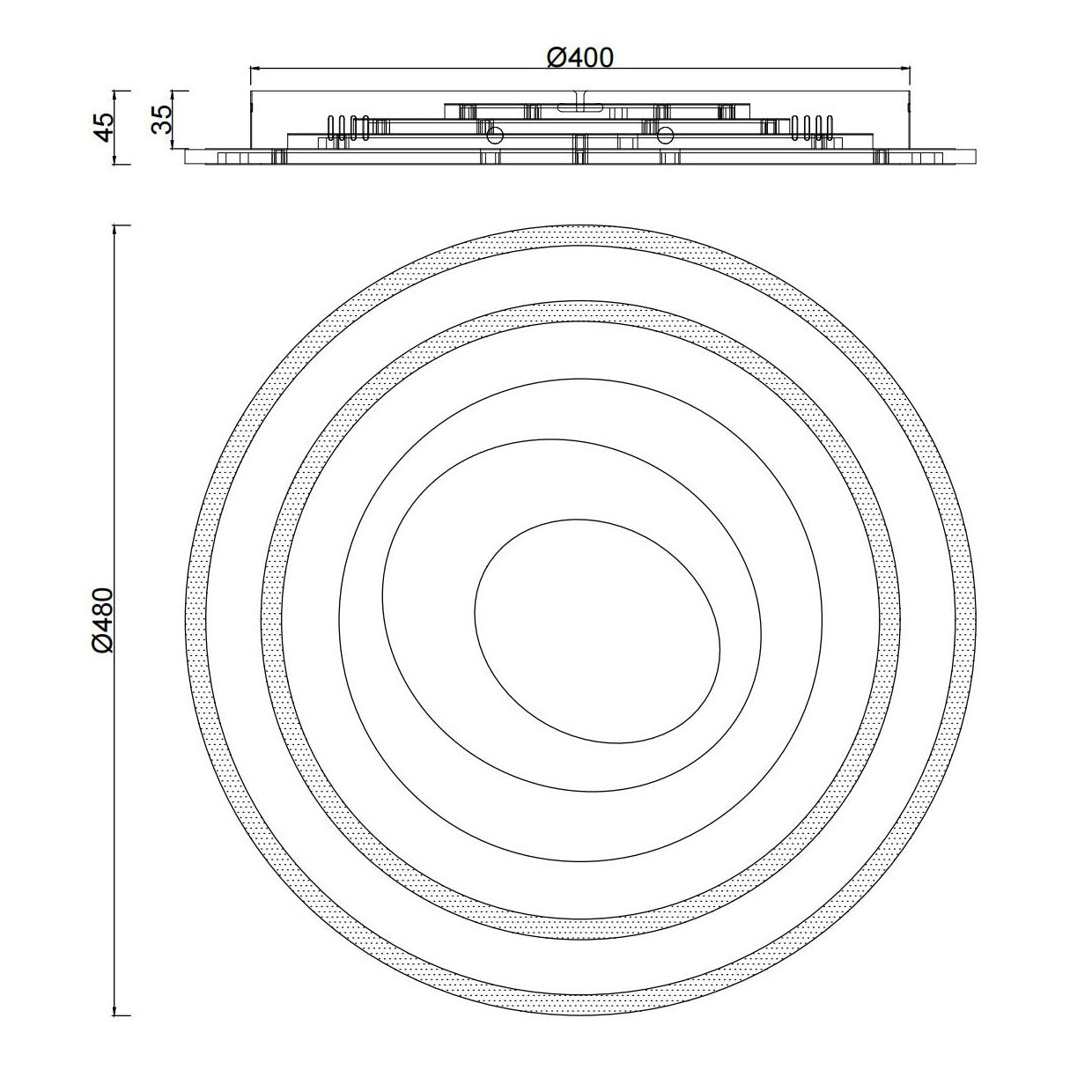 Plafón LED CastEdu 123W AJP/Alemar (Ref. 11505): Medidas. Iluminación eficiente y moderna.  Luzguru.com
