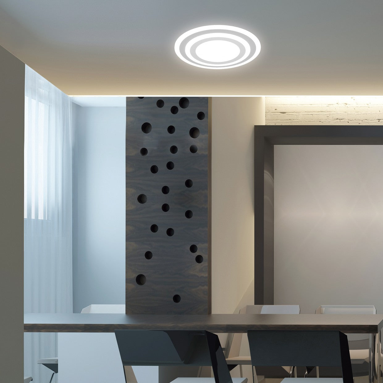 Medidas Plafón LED Galet Blanco AJP/Alemar Ref. 11502 - 38W, 2590 lúmenes, 4000K. Luzguru.
