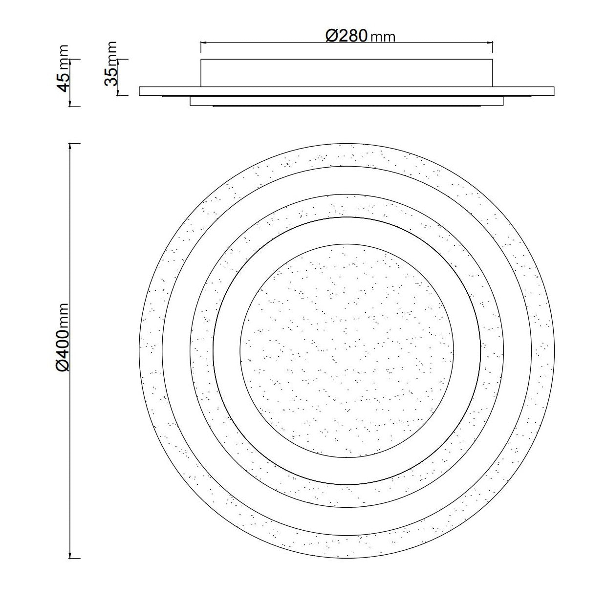 Descubre las dimensiones del Plafón LED Galet Negro 38W AJP/Alemar (Ref. 11503) de LuzGuru.  Elegancia y funcionalidad a tu alcance.
