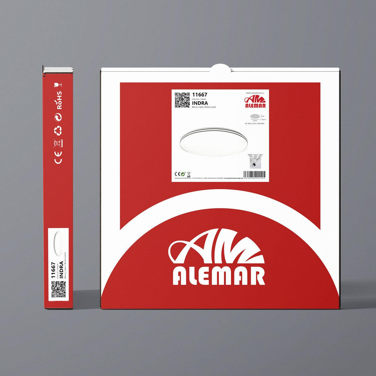 Plafón LED Indra 50cm AJP/Alemar (Ref. 11671): Medidas detalladas. Iluminación moderna, 4680 lúmenes, 3 temperaturas de color. LuzGuru.com
