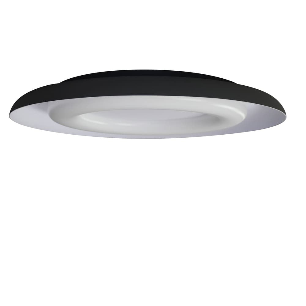 Plafón Jara fabricado en aluminio color blanco y negro con difusor de policarbonato