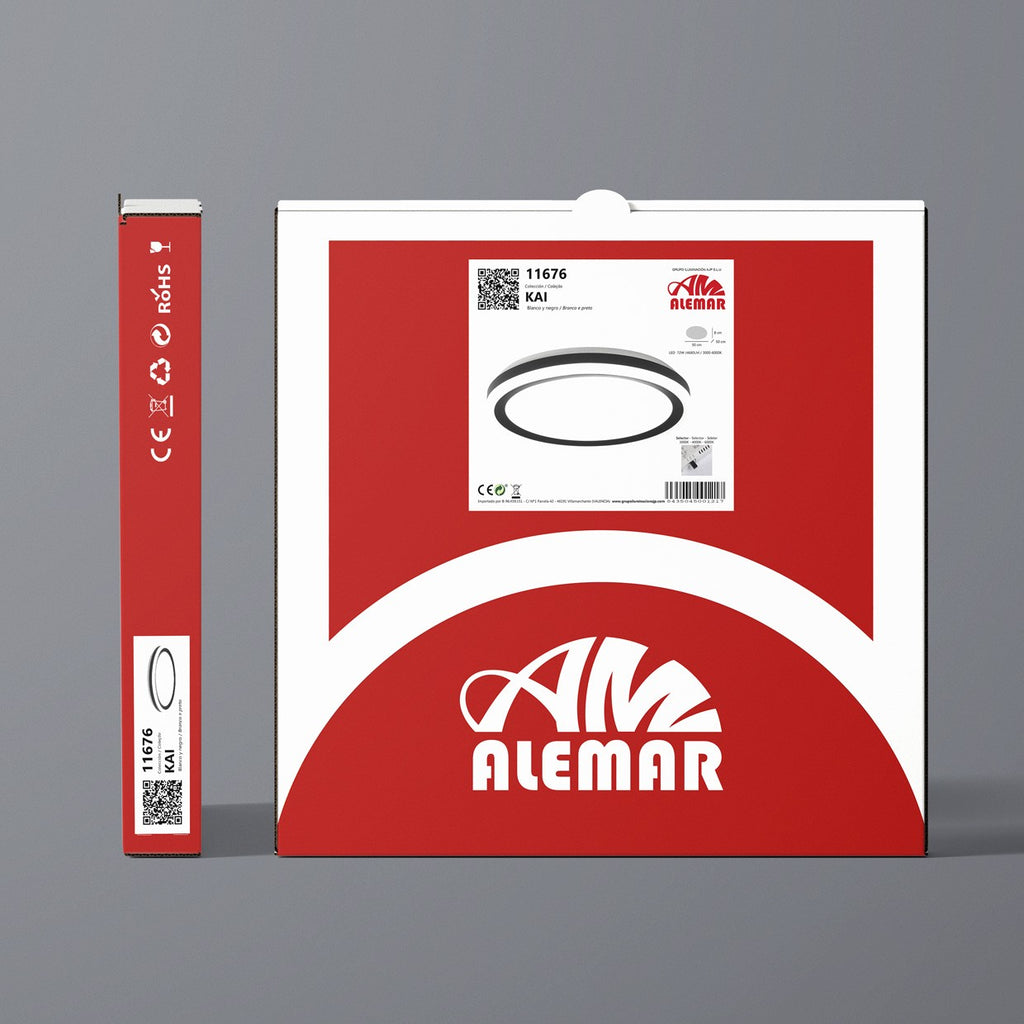 Plafón LED Kai 50cm AJP/Alemar (Ref. 11675): Dimensiones detalladas. Iluminación eficiente 72W, luz cálida, neutra o fría.  Envío rápido desde luzguru.com
