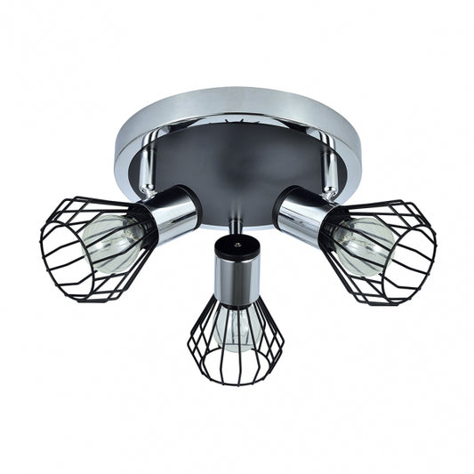 Plafón de Techo Mateo 3 Focos E14 Cromo y Negro Fabrilamp - vista principal | Fabrilamp / Abrila