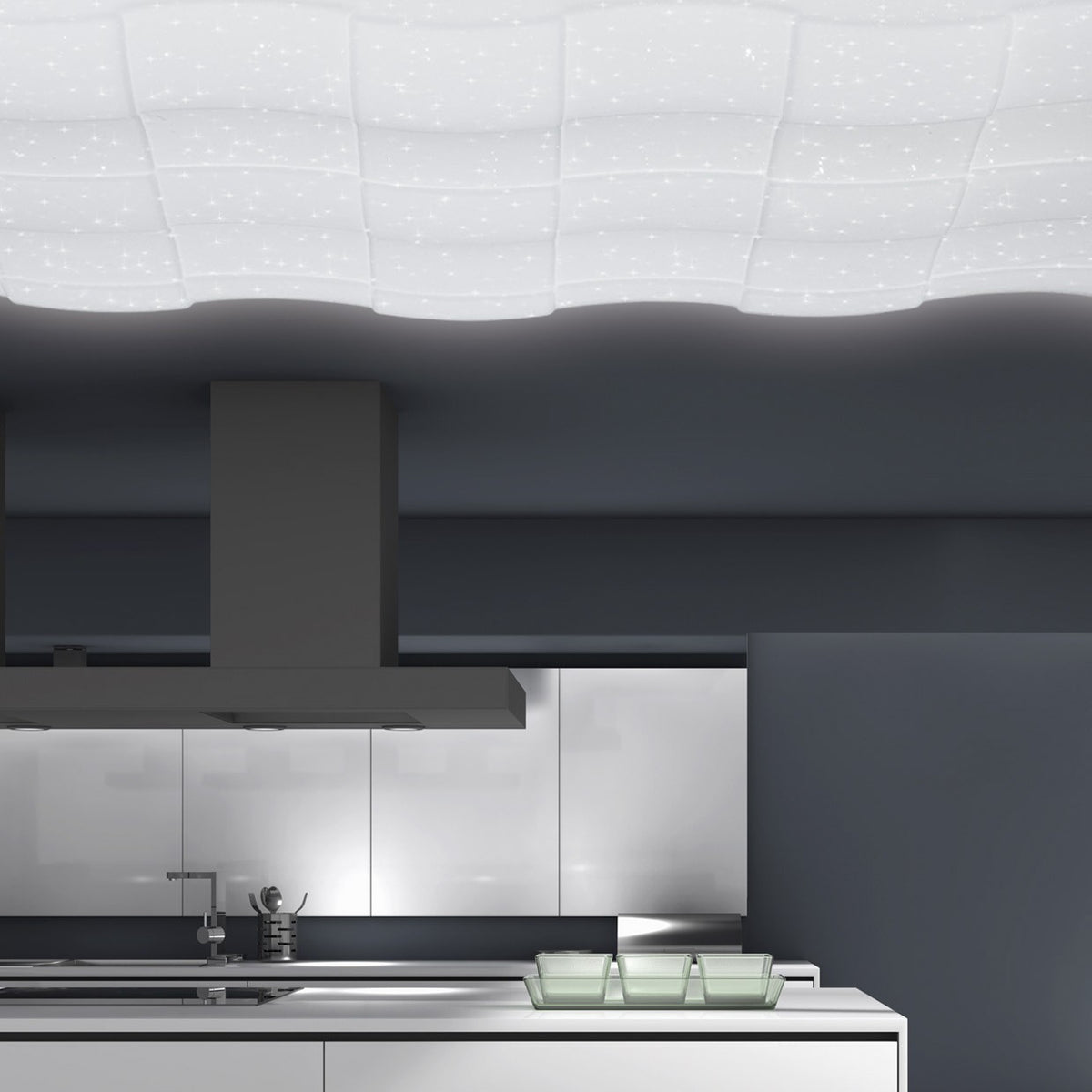 Plafón LED Ramsy Blanco AJP/Alemar Ref. 10635 - 7740lm - Detalles del diseño moderno y alta luminosidad.  LUZGURÚ

