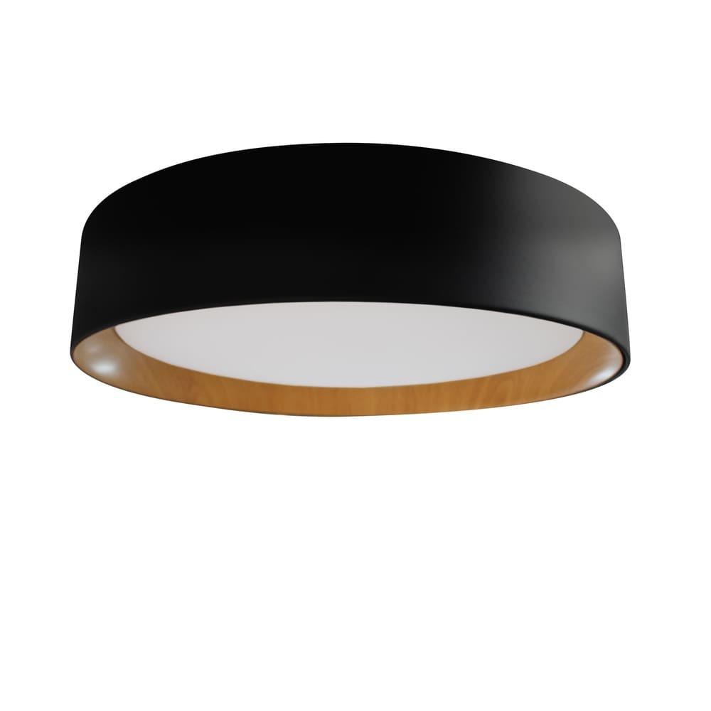 Plafón Lea fabricado en Aluminio color Negro y Madera con difusor de Policarbonato