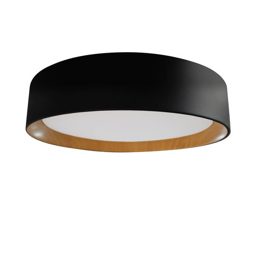 Plafón Lea fabricado en Aluminio color Negro y Madera con difusor de Policarbonato