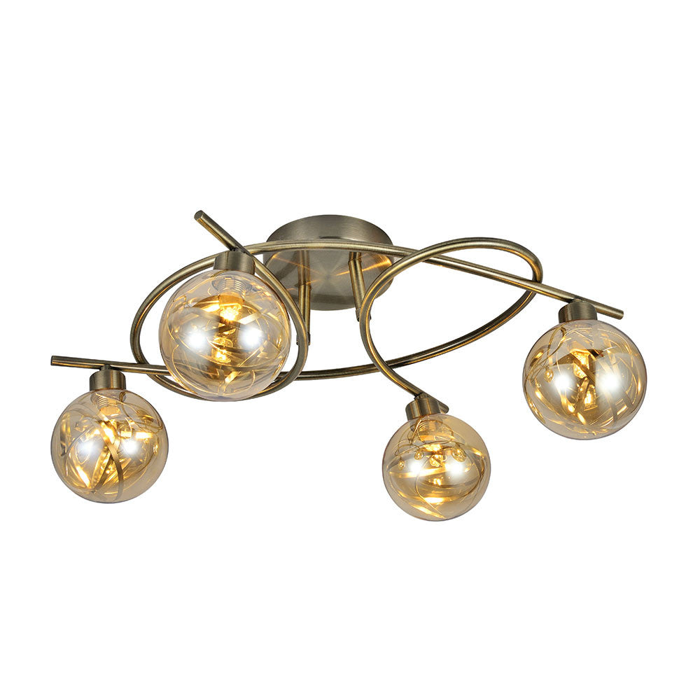 Plafón Varanasi fabricado en Metal color Cuero y Cristal Ámbar
