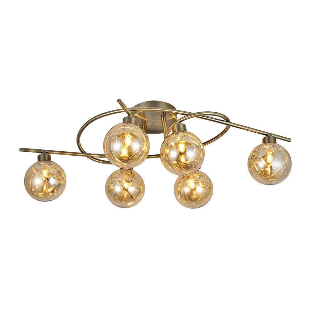 Plafón Varanasi fabricado en Metal color Cuero y Cristal Ámbar