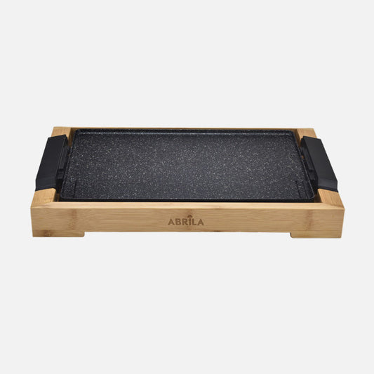 Plancha de Asar Eléctrica Ozuki 2000 W Negro y Bambú Fabrilamp - Vista frontal principal en fondo blanco | LuzGurú