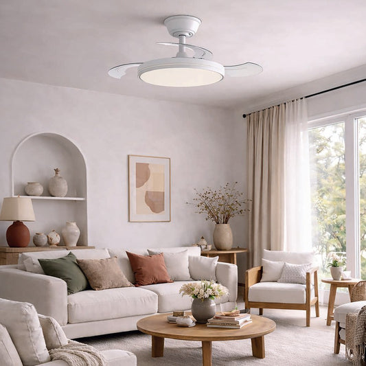 Ventilador de Techo con Luz LED Land 60W Aspas Retráctiles Blanco CristalRecord - imagen 2 | CristalRecord
