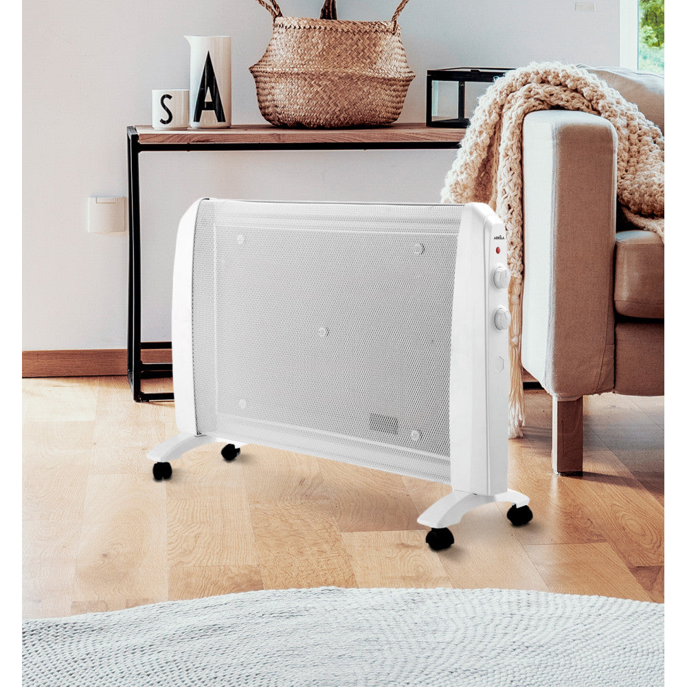 Radiador de mica con termostato regulable y sistema antivuelco