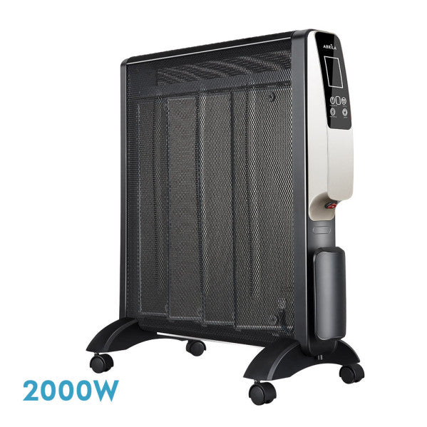 Radiador de Mica Abrigo 2000W 4 elementos Negro/Oro con mando a distancia y temporizador de Fabrilamp. Disponible en luzguru.com