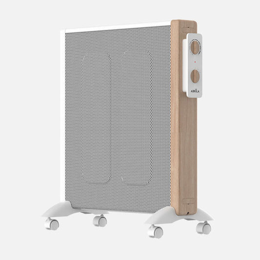 Radiador de Mica Badin 2000W Blanco/Madera con Termostato Fabrilamp - Vista frontal principal en fondo blanco | LuzGurú