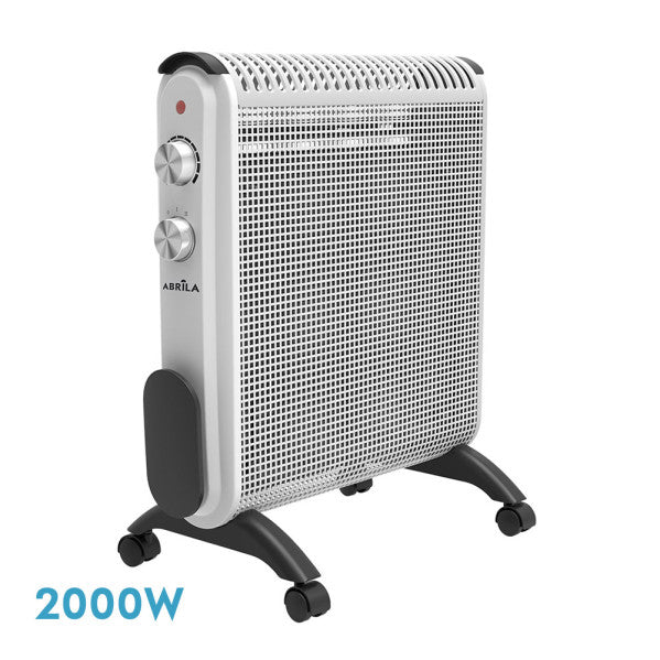 Radiador de Mica Condor 2000W de Fabrilamp, blanco y gris, con termostato y sistema antivuelco.