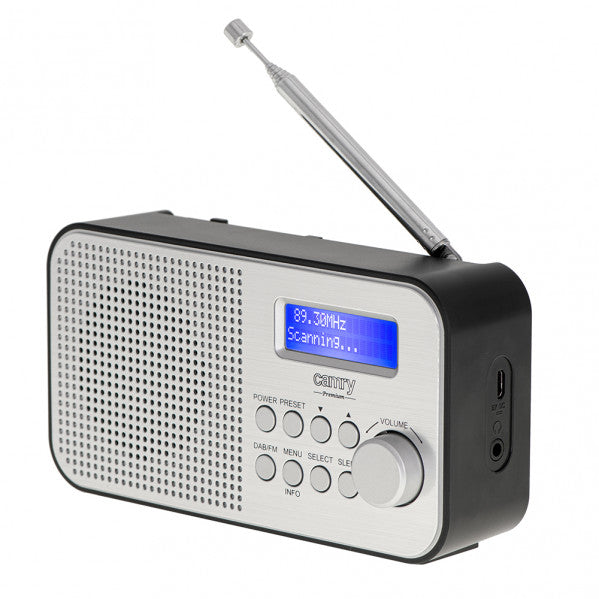 Detalles de la Radio Portátil DAB+ FM Fabrilamp/Abrila P019CR1179: diseño compacto, pantalla LCD, batería 2000mAh, carga Micro USB, toma auriculares, alarma, memoriza 20 emisoras. Colección Tocadiscos y Radios.
