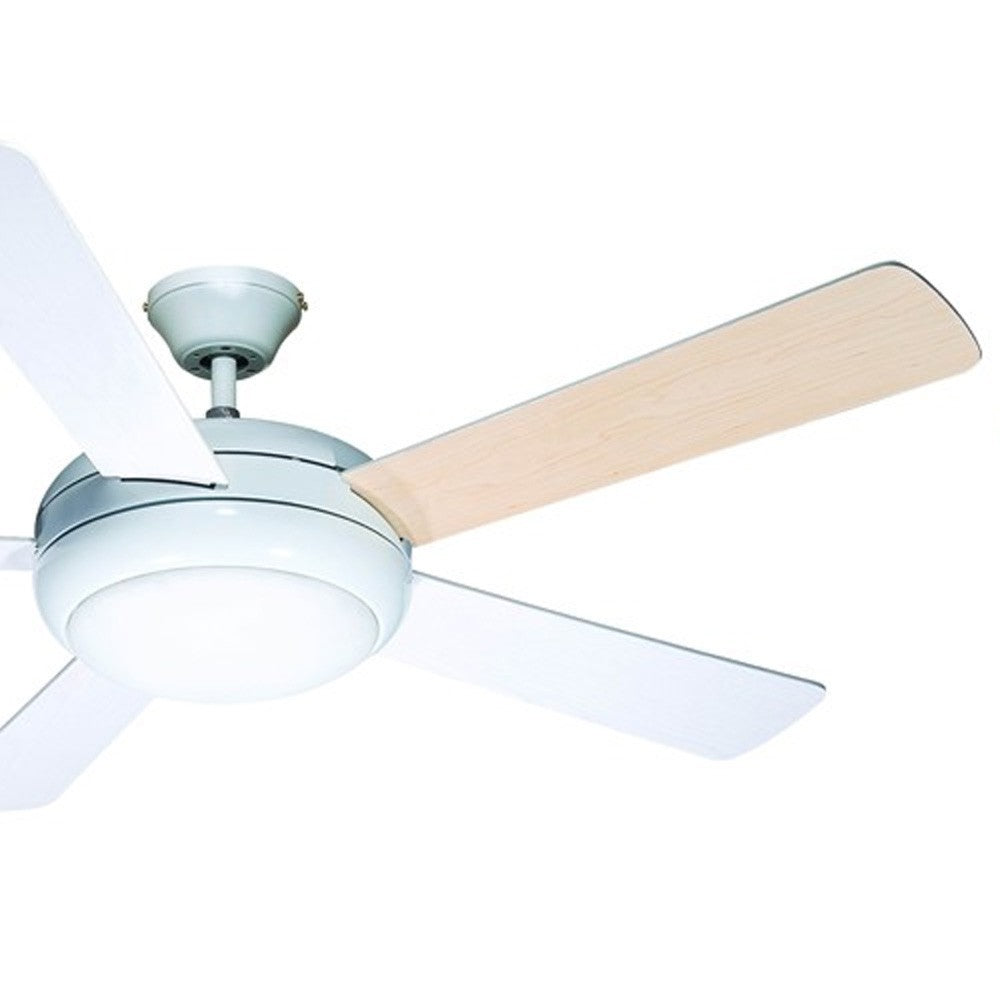 Ventilador Randy fabricado en acero color blanco con palas de contrachapado