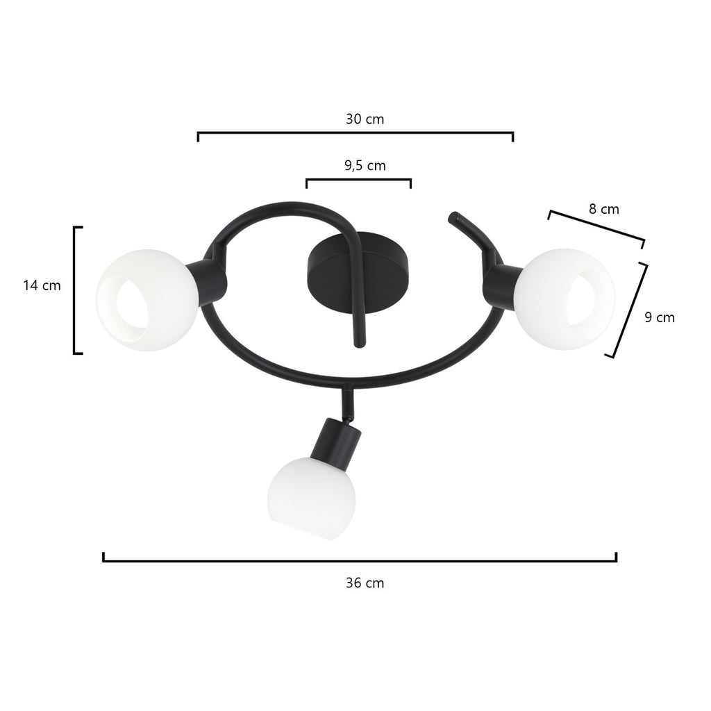 Lámpara de techo Redondo 3L AJP/Alemar Opal Negra (Ref. 11120): descubre sus elegantes dimensiones en luzguru.com
