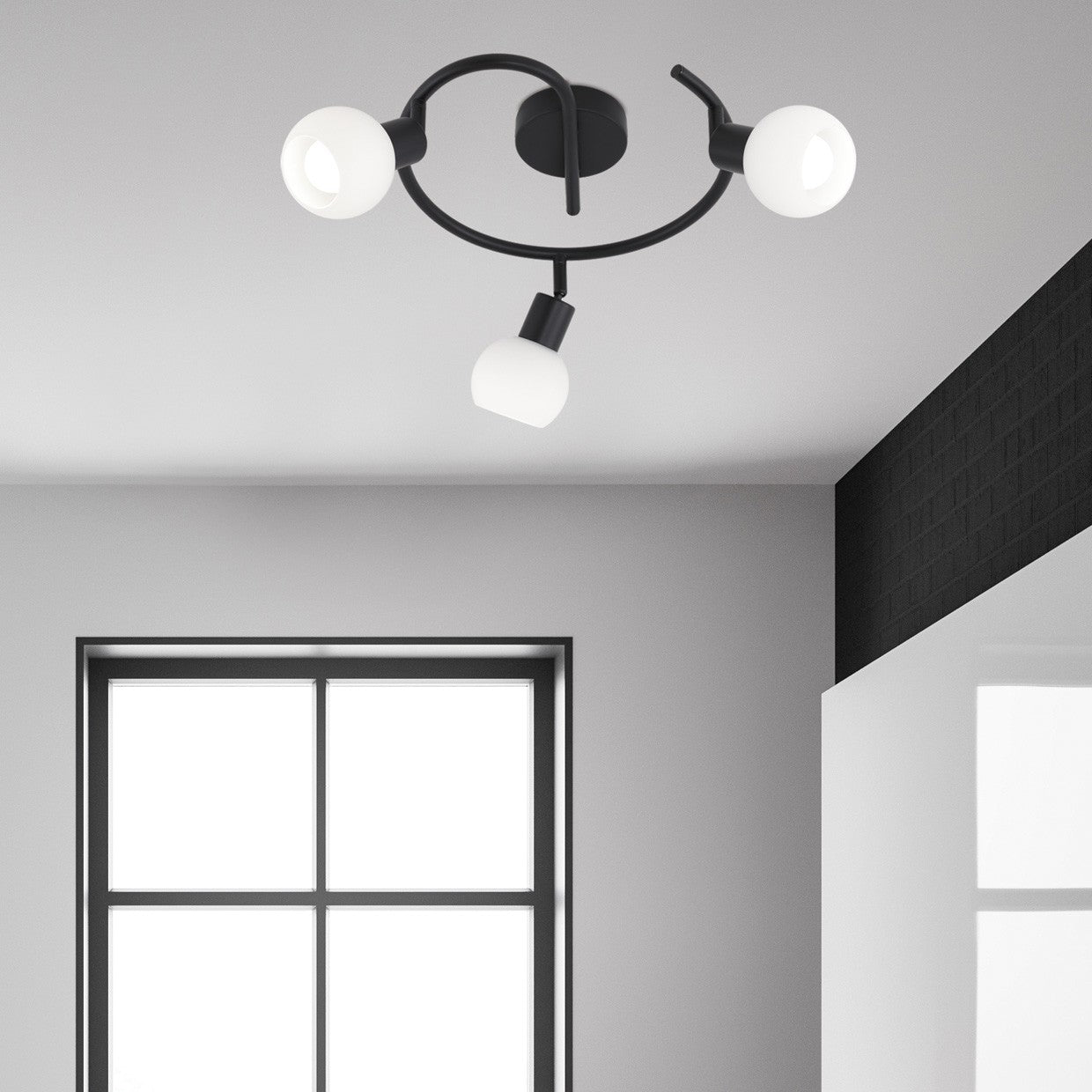 Lámpara de techo Redondo 3L Opal Negra AJP/Alemar (Ref. 11120) - Medidas detalladas.  Luzguru.com
