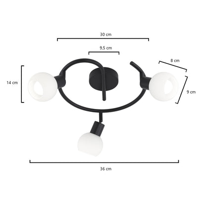 Lámpara Redondo 3L AJP/Alemar Opal Negra (Ref. 11120) - Medidas detalladas. LuzGuru.com

