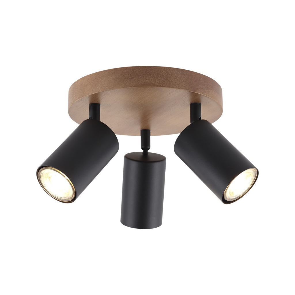 Plafón Redondo 3 Luces Pireo Negro-Madera AJP / Alemar - luzguru.com