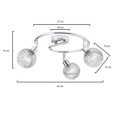 Foco Redondo 3 Luces Cromo AJP/Alemar ROLO (Ref. 10178) - Medidas. Diseño elegante, metal y cristal.  Luzguru.com

