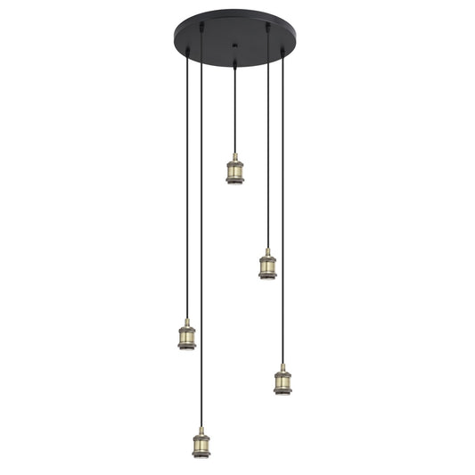 Lámpara Colgante Barolo 5 Luces Negro y Cuero AJP - vista principal | AJP / Alemar