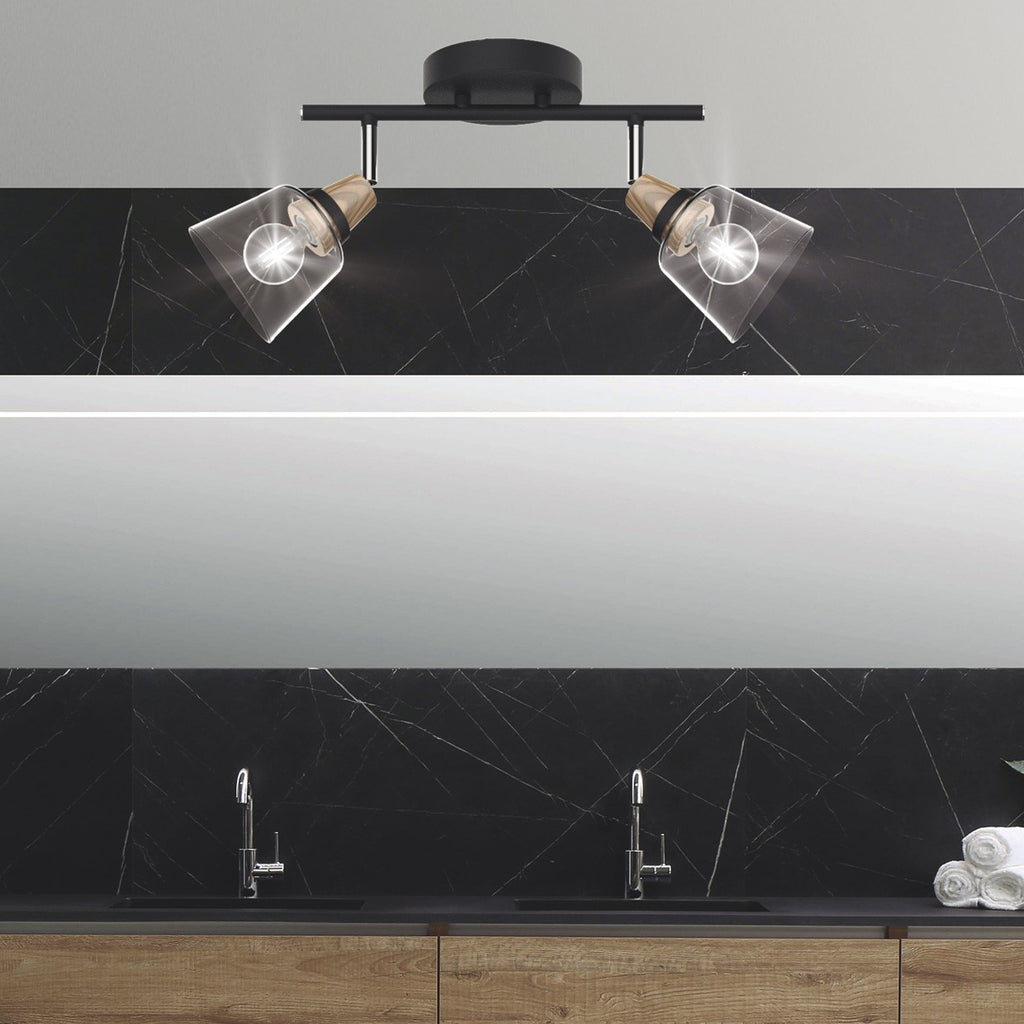 Regleta 2L Indigo Negra-Madera AJP/Alemar (Ref. 11042) - Medidas: Iluminación elegante para tu hogar.
