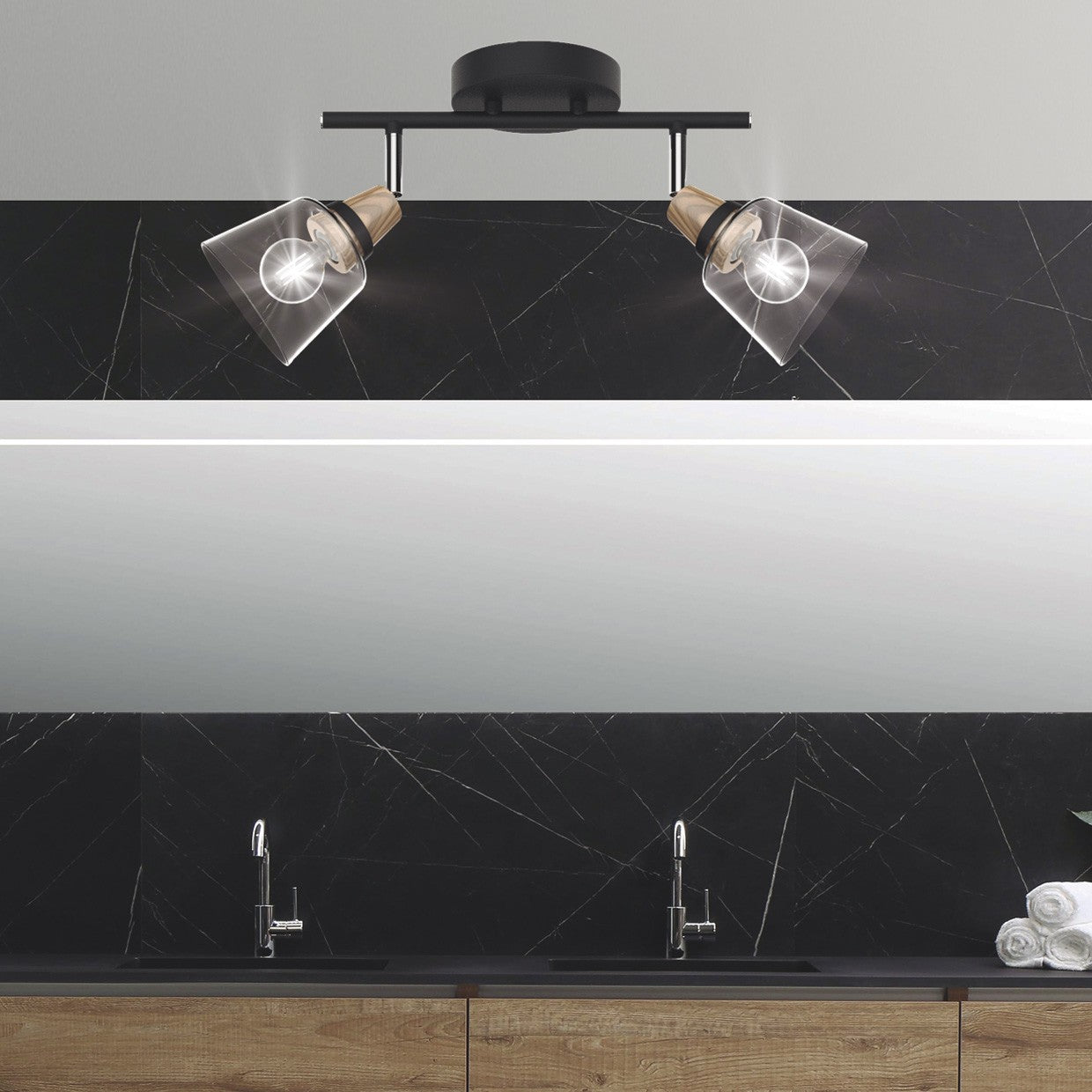 Regleta 2L Indigo Negra-Madera AJP/Alemar (Ref. 11042) - Medidas: Iluminación elegante para tu hogar.
