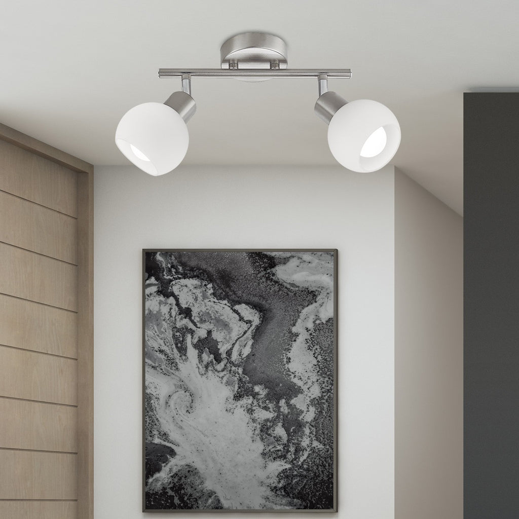 Regleta 2 luces Opal AJP/Alemar (Ref. 10441) - Iluminación moderna, níquel satinado.  Medidas detalladas. luzguru.com
