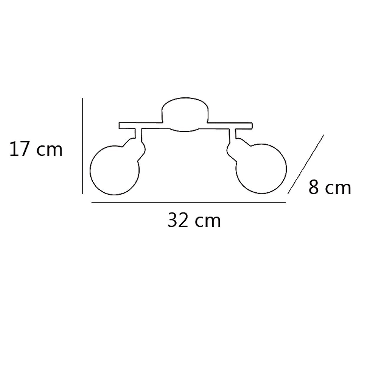 Medidas Regleta 2 Luces Opal AJP/Alemar Ref. 10441 - luzguru.com
