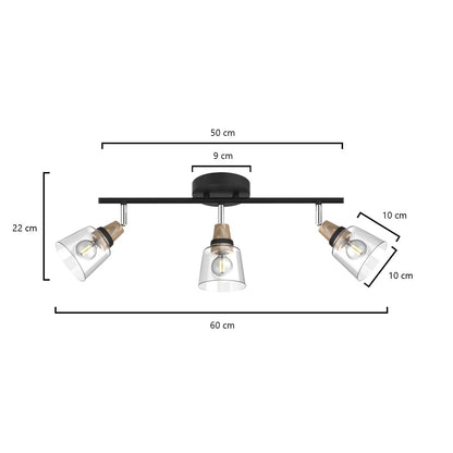 Regleta 3L Indigo Negra-Madera AJP/Alemar (Ref. 11043): Dimensiones detalladas. Elegancia y funcionalidad en madera y negro.  LuzGuru.
