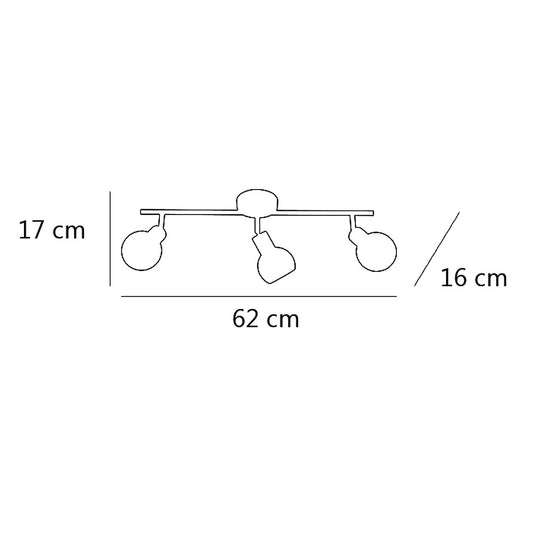 Regleta 3 Luces ROLO Cuero AJP/Alemar Ref. 10293 - Medidas.  Diseño elegante en metal y cristal. LuzGuru.com
