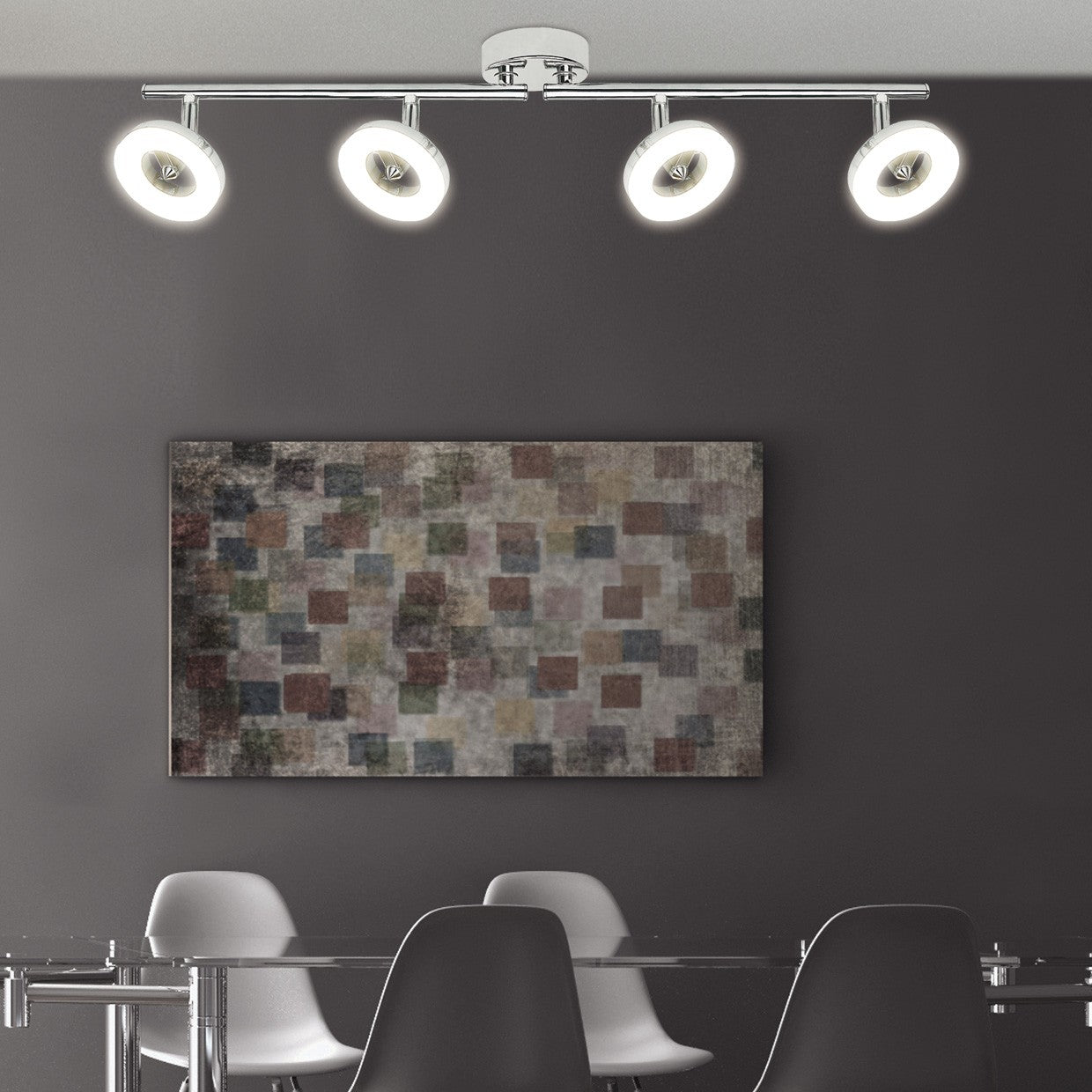 Regleta LED Natal 4 luces AJP/Alemar (Ref. 10507) - Medidas: [Insertar medidas aquí]. Diseño cromado, 1600 lúmenes, luz cálida (3000K). LuzGuru.com
