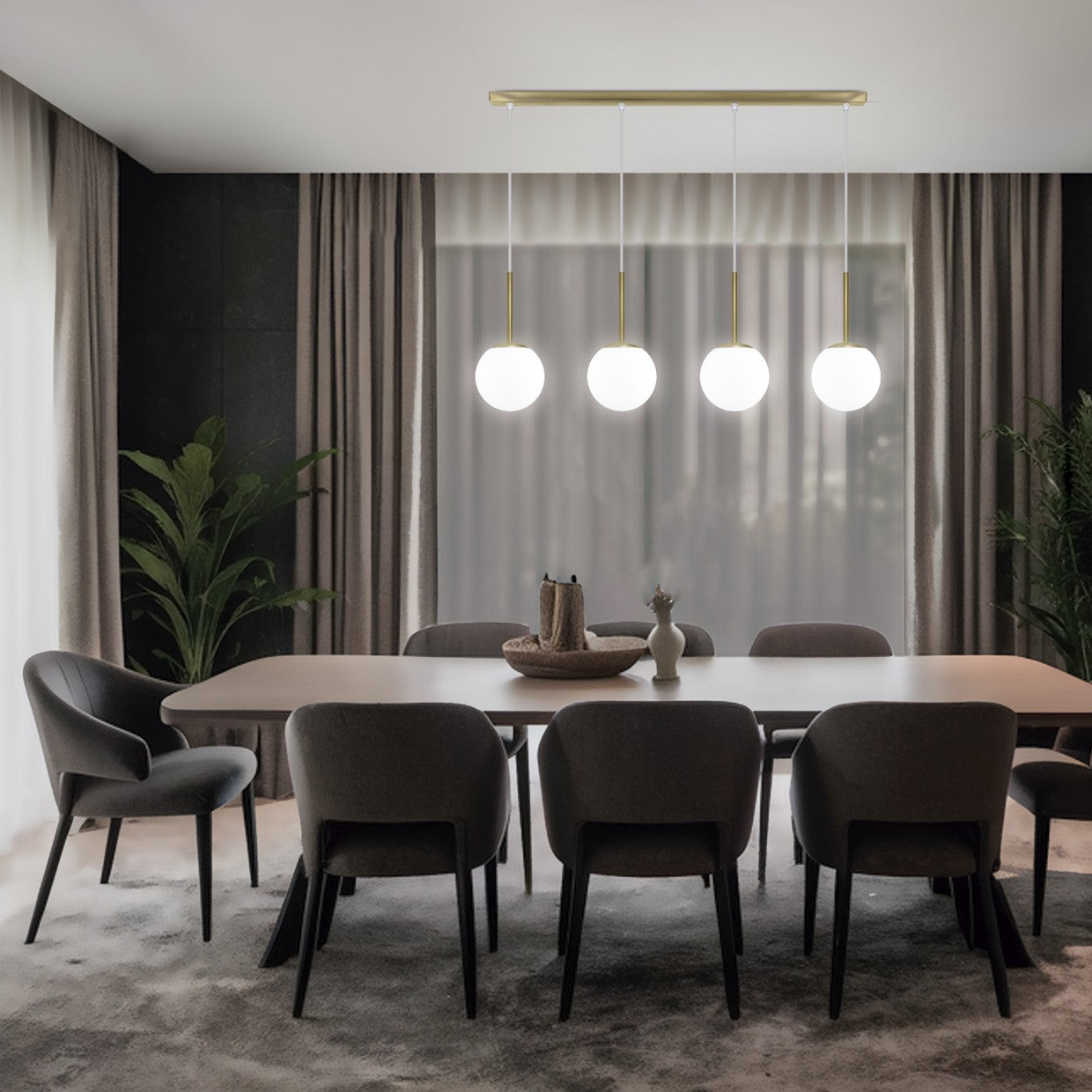 Medidas regleta 4 luces Portile 11736 AJP/Alemar - Latón y Opal - LuzGuru
