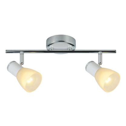 Regleta Cholo fabricada en metal y cristal blanco/cromo, ideal para interiores.