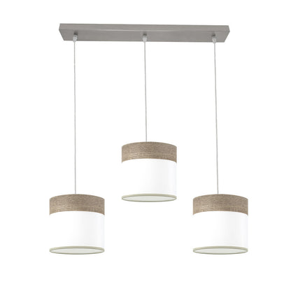 Regleta Cloe fabricada en metal color níquel y textil blanco y madera gris