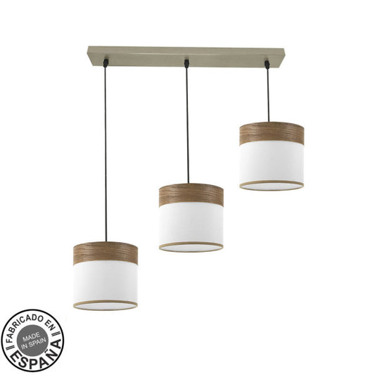 Regleta Cloe 3xE27 Cuero/Blanco-Madera Oscura, vista general. Fabrilamp en luzguru.com